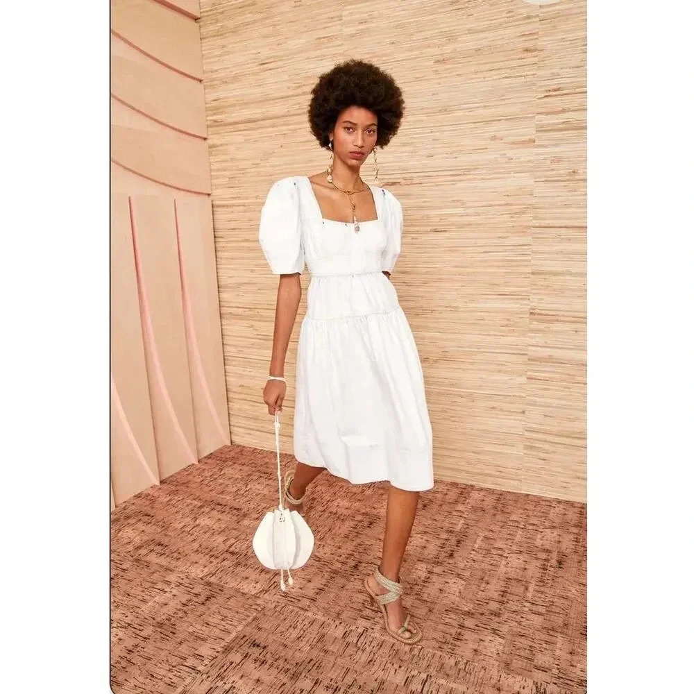 Ulla Johnson White Puff-Sleeve Midi Dress